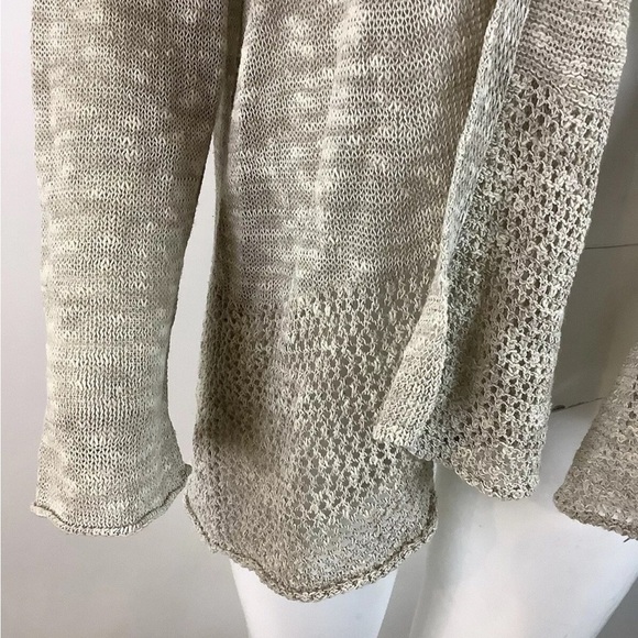 Eileen Fisher Sz L Open Knit Crochet Hem Cardigan Organic Linen Cotton Blend - Picture 2 of 6